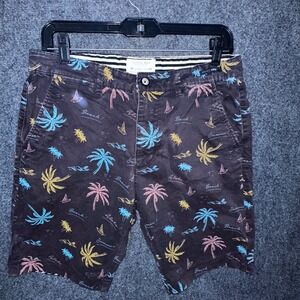 Cactus Man Ricky Singh Mens 32 Tropical Palm Tree Print Chino Shorts Brown Aloha
